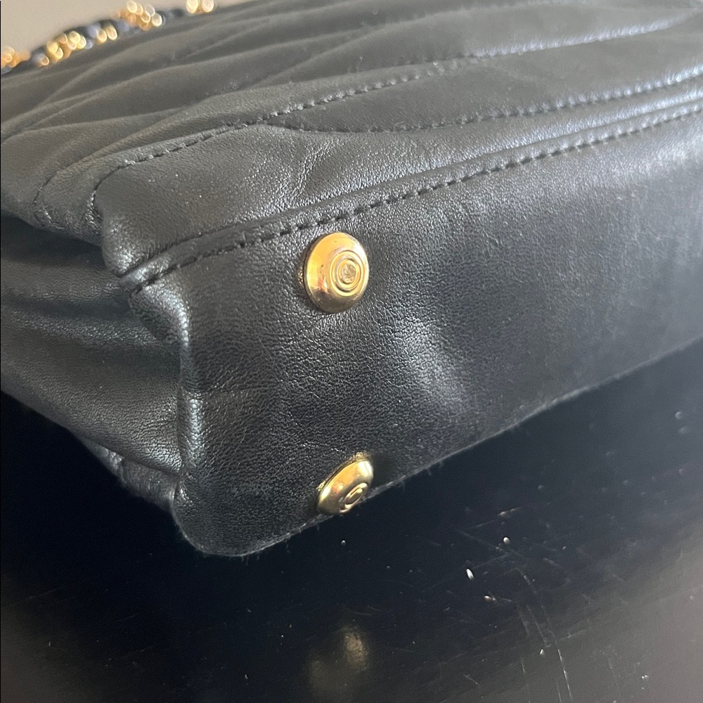 Vintage Black Quilted Shoulder Bag with Gold Accents - Picture 5 of 7